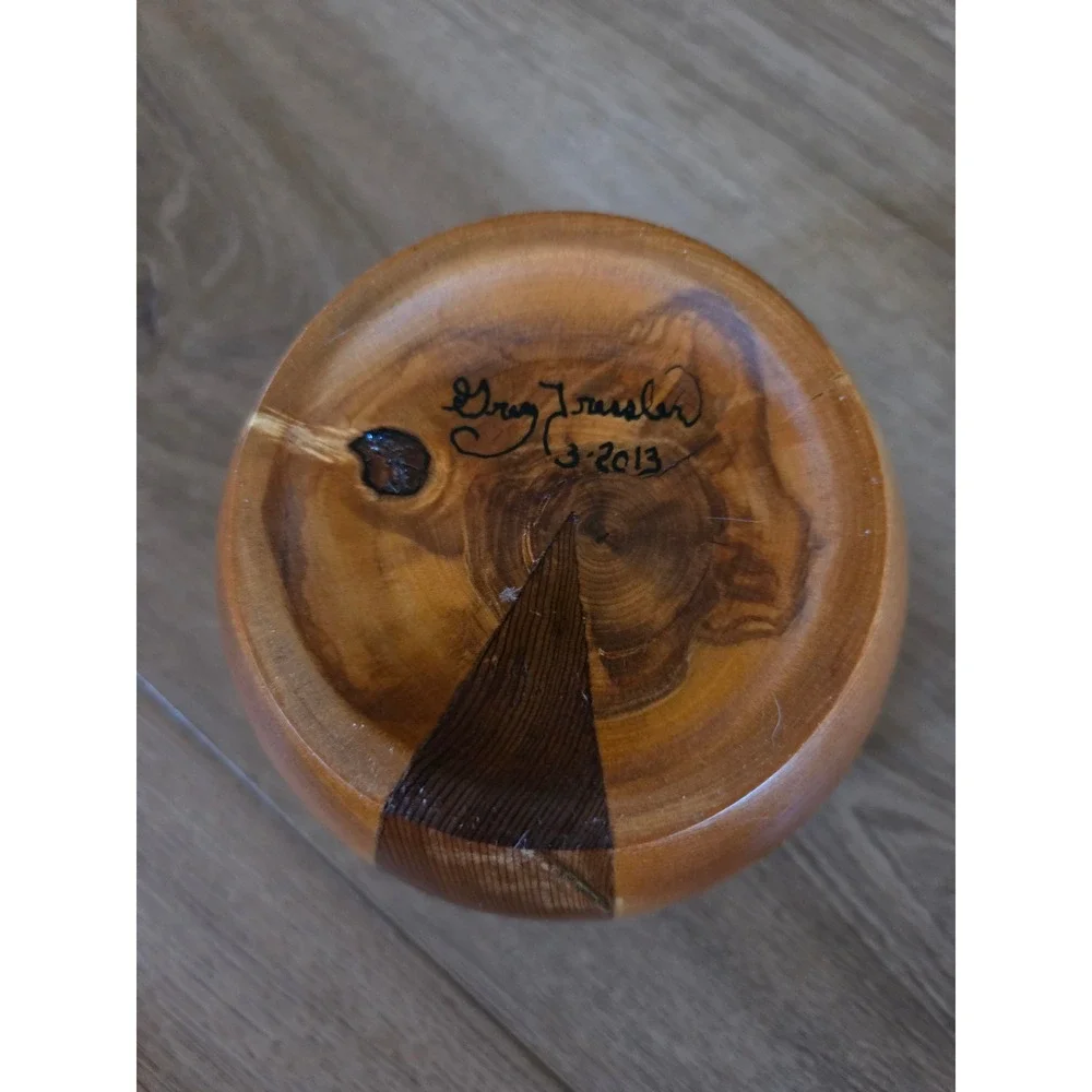 Greg Trussler Signed Hand Turned Wood Bowl Artisan Inlay Decorative Vessel 2013